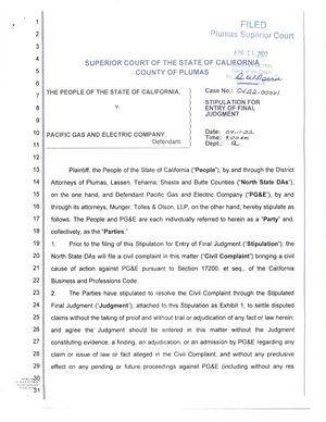 Stipulation for Entry of Final Judgment