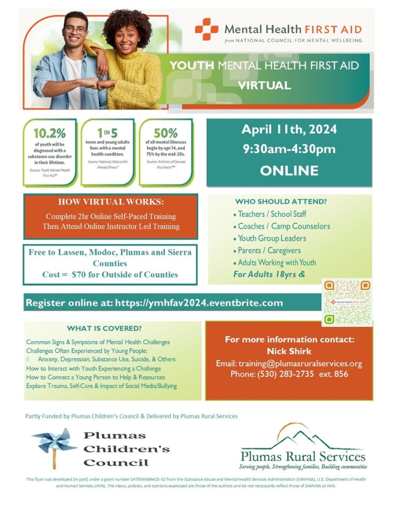 Youth Mental Health First Aid - Virtual - April 11TH, 2024